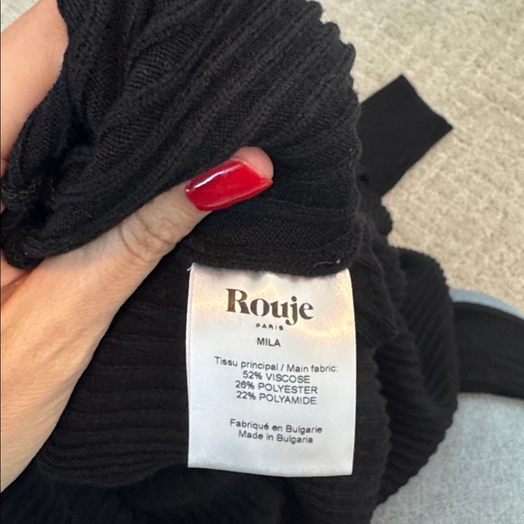 Rouje Paris Mila Midi Dress Black Eyelet Ribbed sweater faux wrap v neck button - Picture 12 of 15